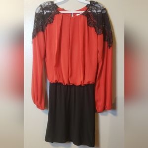 Red and black dress size 8 pencil skirt bottom flowy top